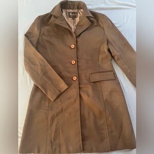 Mastina Coat Womens 40 Brown Mid Length Single Breasted Classic Lined Overcoat